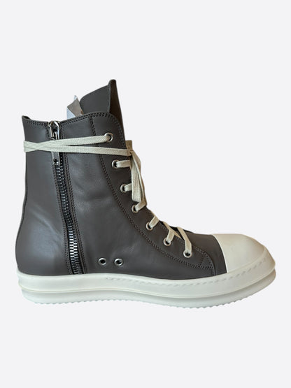 Rick Owens Grey & White Leather High Top Sneakers
