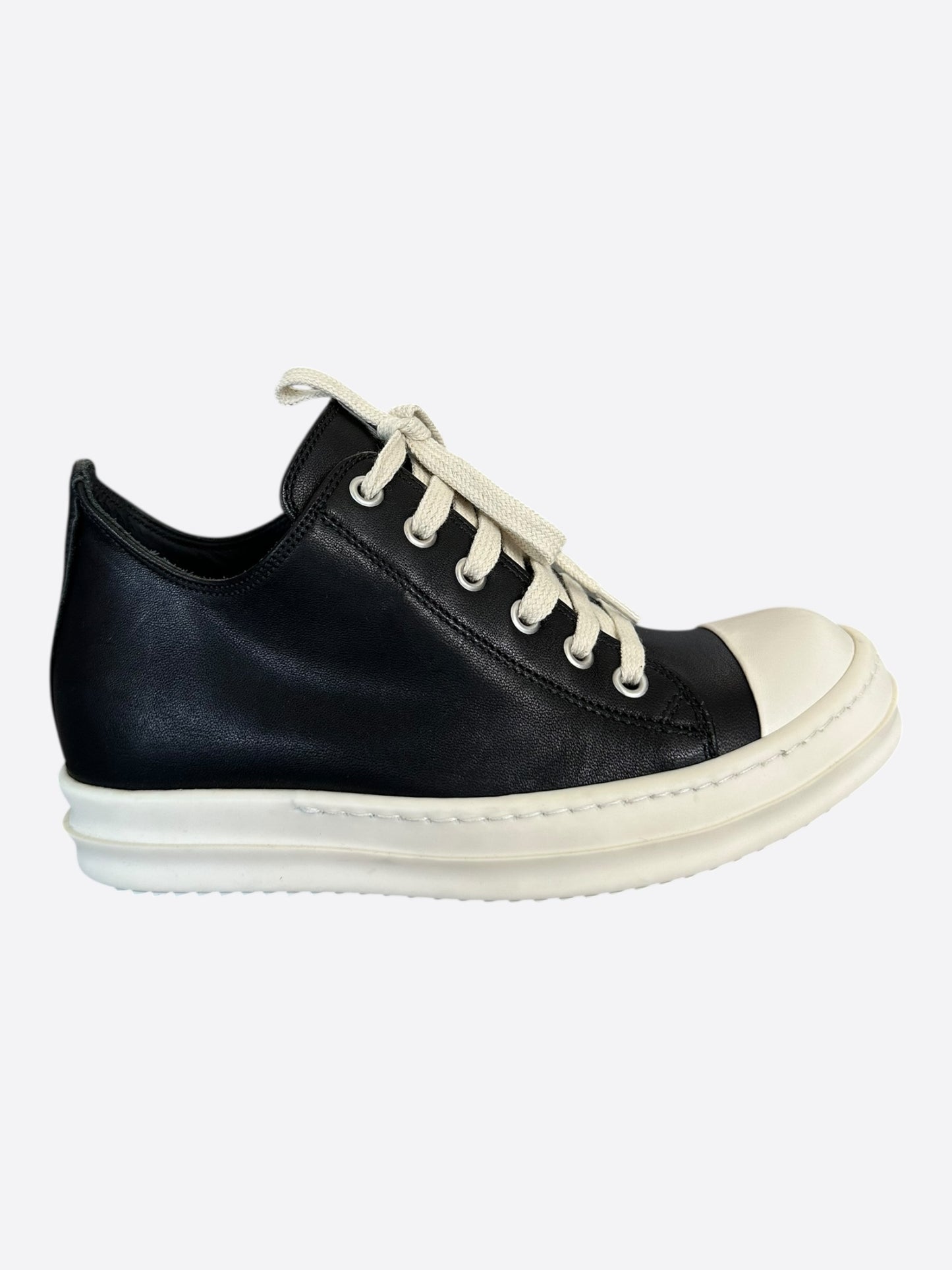 Rick Owens Black & White Leather Women's Low Top Sneakers