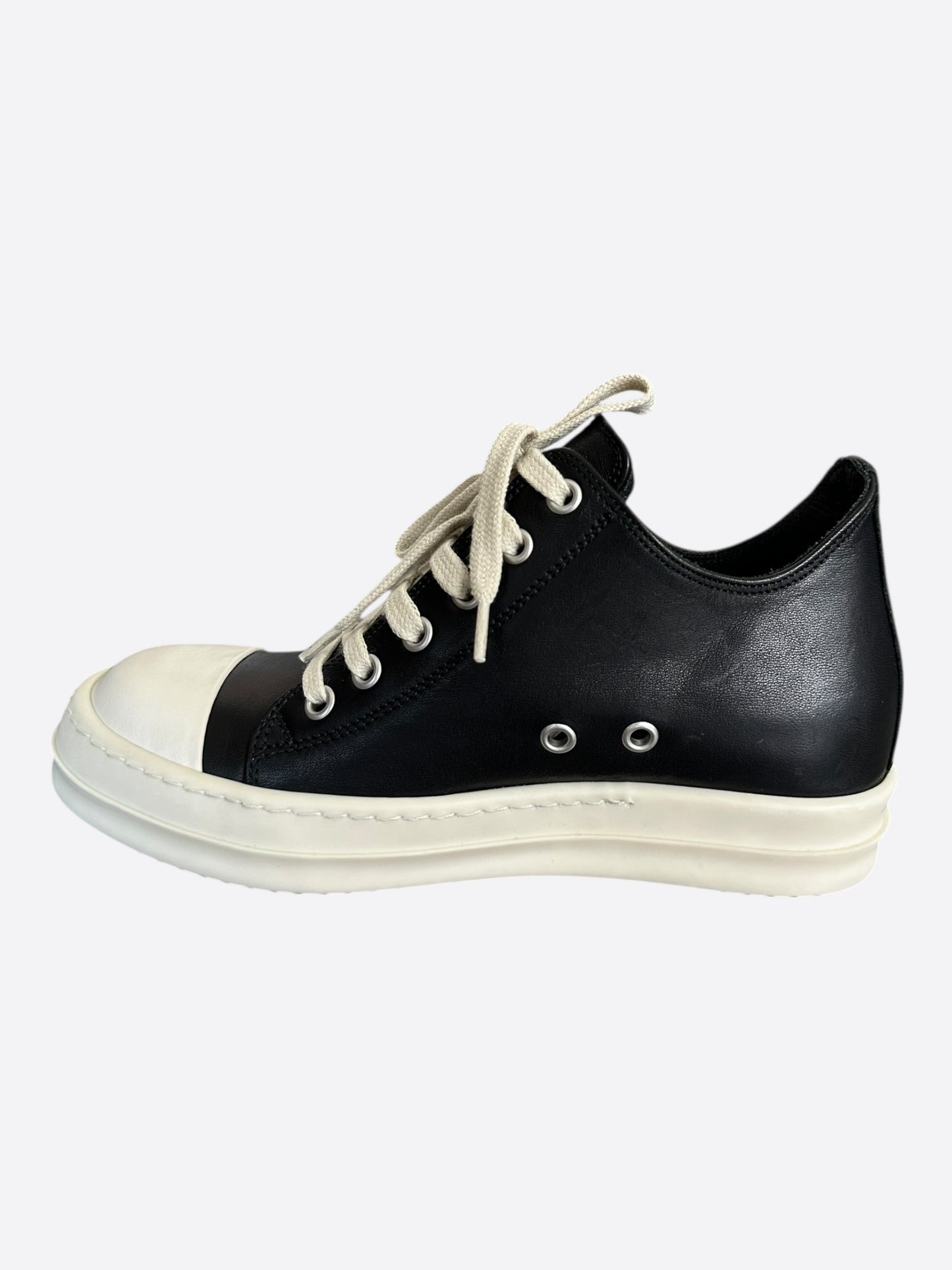 Rick Owens Black & White Leather Women's Low Top Sneakers