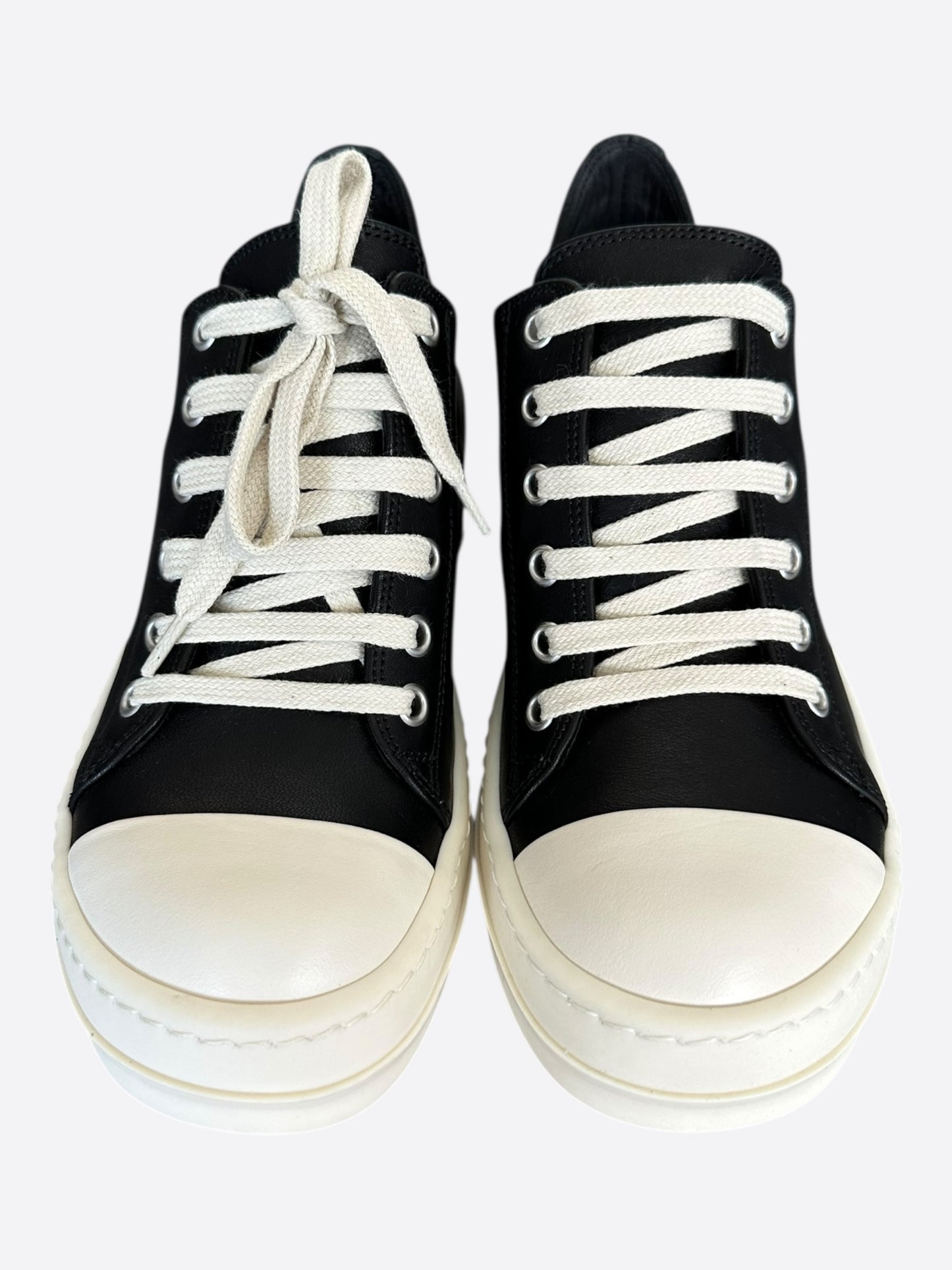 Rick Owens Black & White Leather Women's Low Top Sneakers