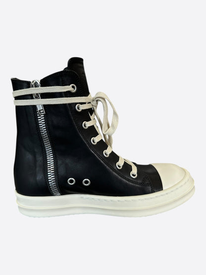 Rick Owens Black & White Leather Women's High Top Sneakers