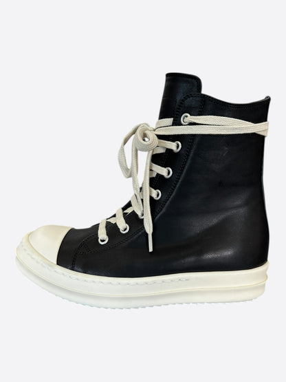 Rick Owens Black & White Leather Women's High Top Sneakers