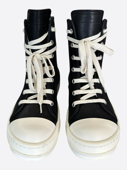 Rick Owens Black & White Leather Women's High Top Sneakers