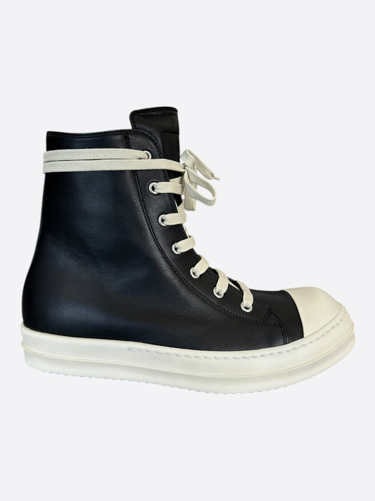 Rick Owens Black & White Leather High Top Sneakers
