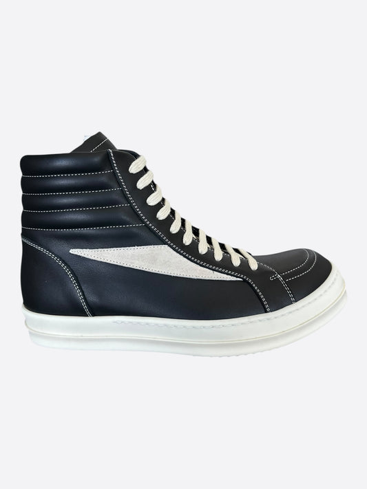 Rick Owens Black & White Leather Vintage High Top Sneakers