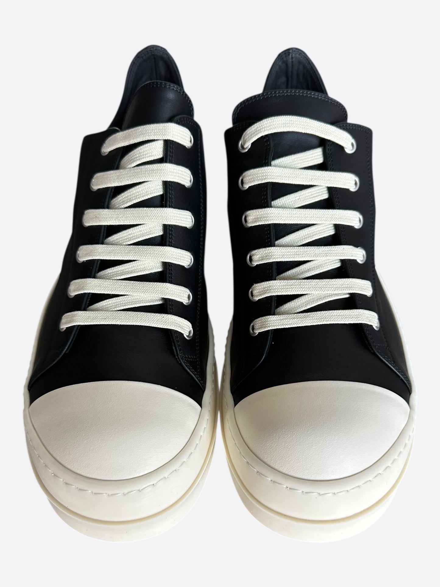 Rick Owens Black & White Leather Low Top Sneakers