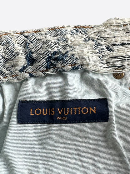 Louis Vuitton Blue & White Floral Distressed Carpenter Shorts