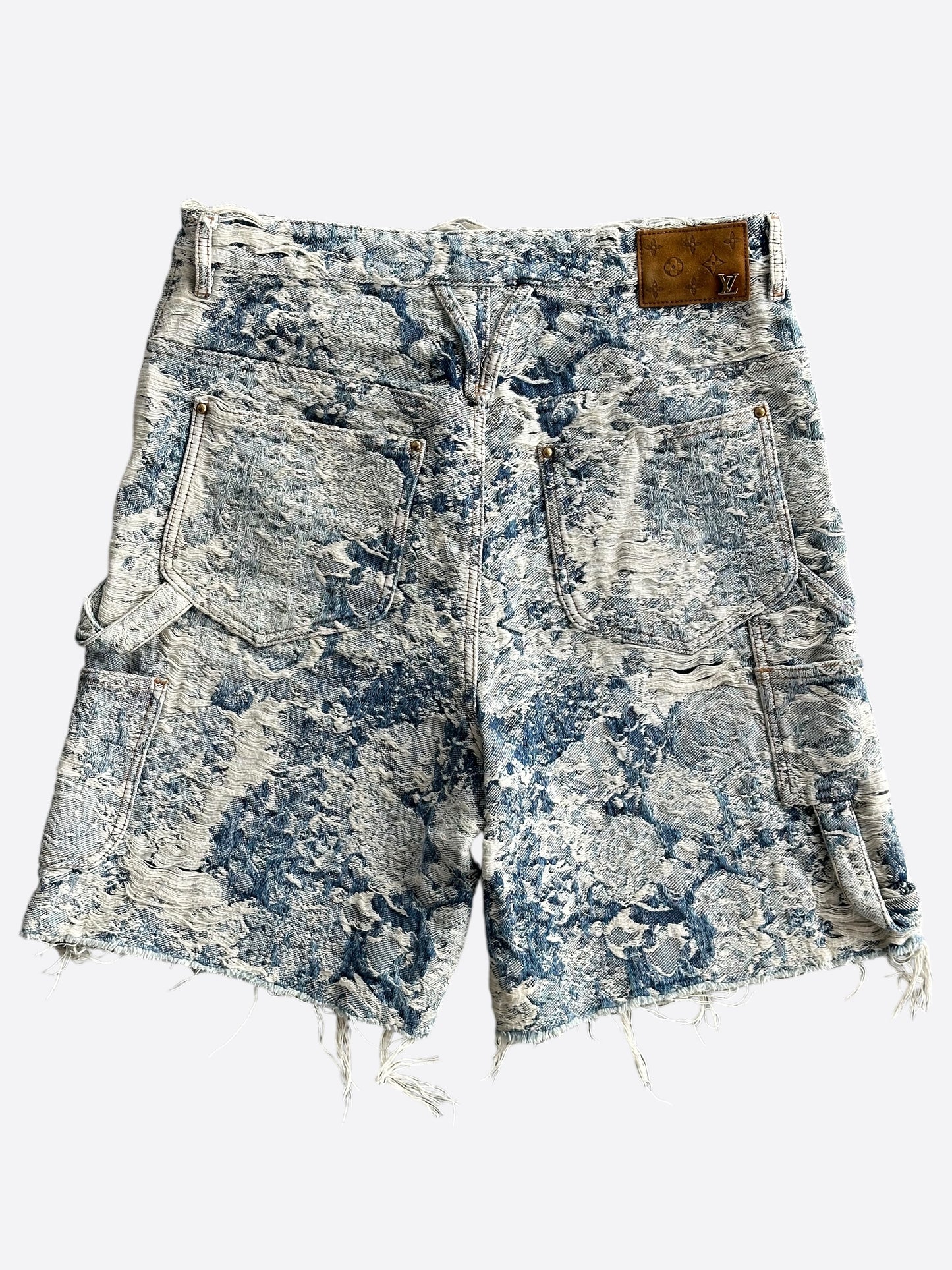 Louis Vuitton Blue & White Floral Distressed Carpenter Shorts