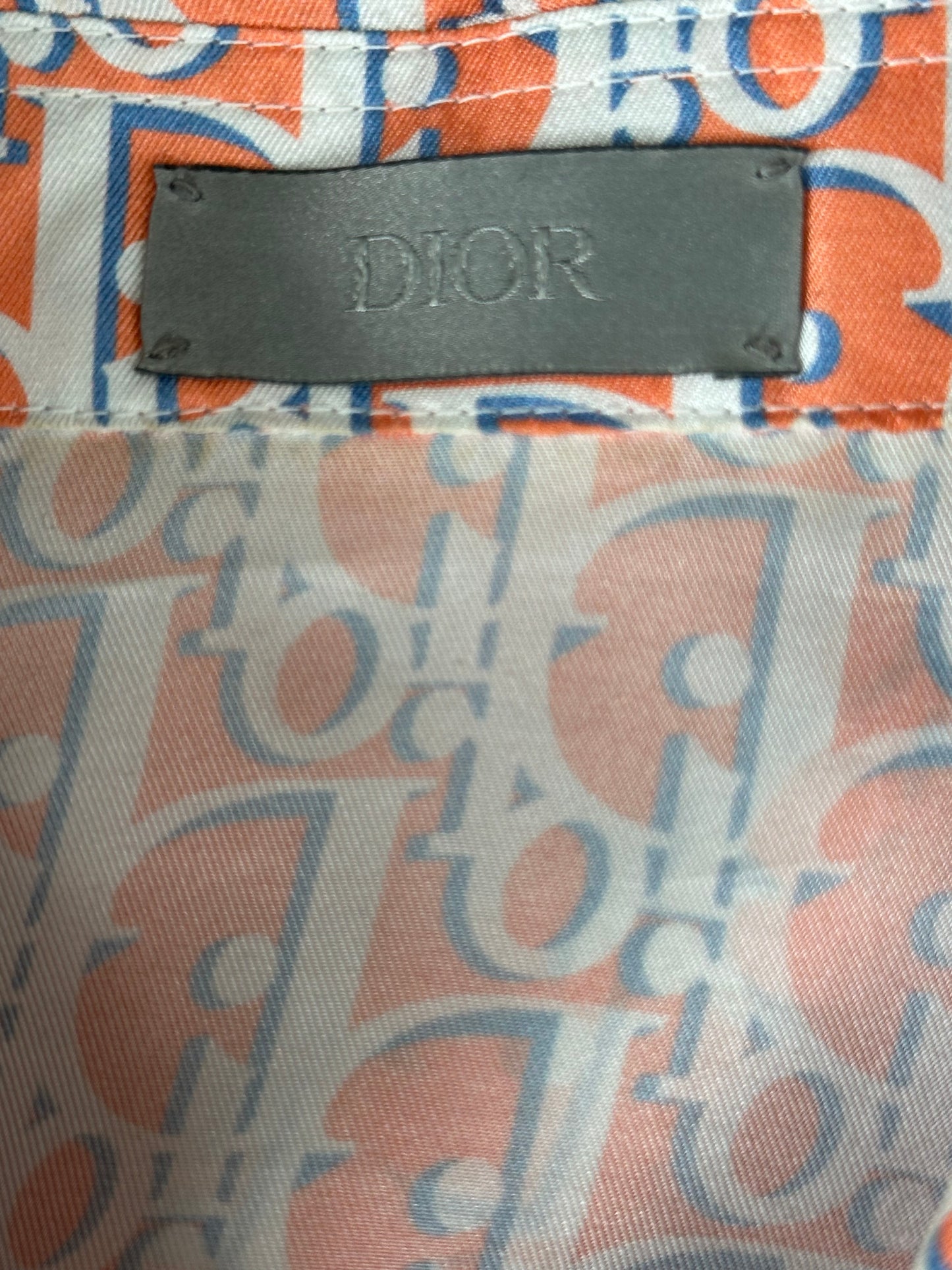 Dior Orange & White Oblique Bermuda Silk Button Up Shirt