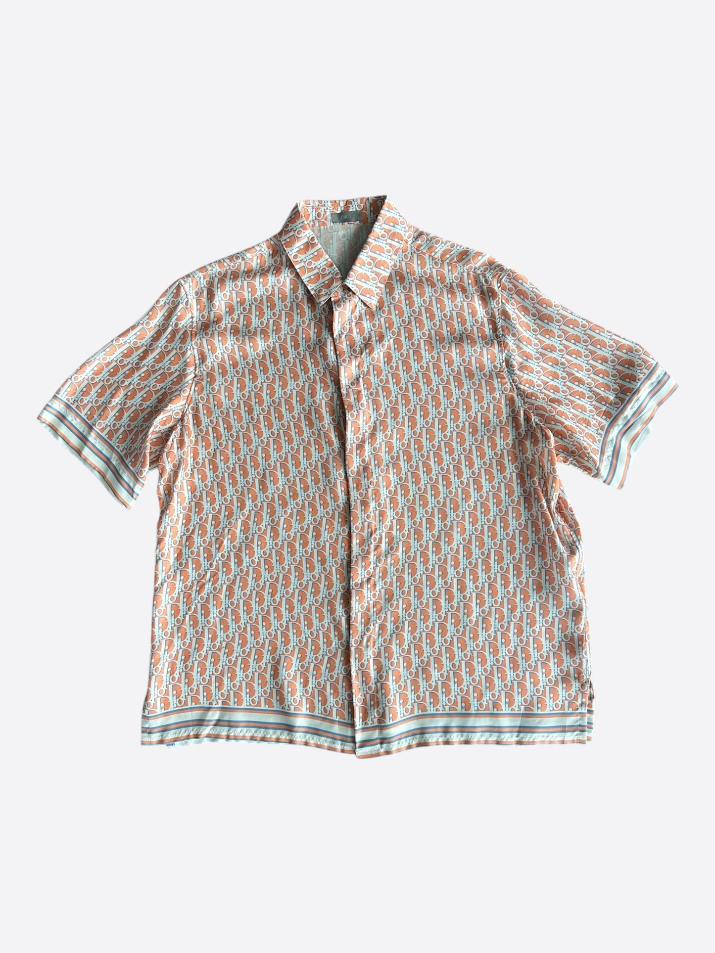 Dior Orange & White Oblique Bermuda Silk Button Up Shirt