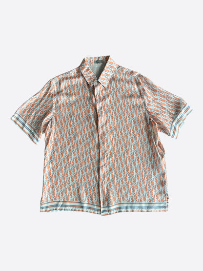 Dior Orange & White Oblique Bermuda Silk Button Up Shirt