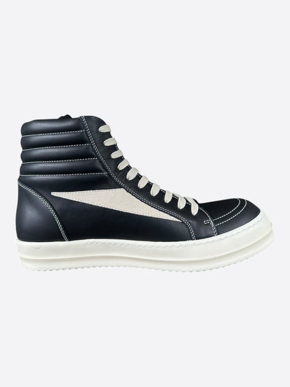 Rick Owens Black & White Leather Vintage High Top Sneakers