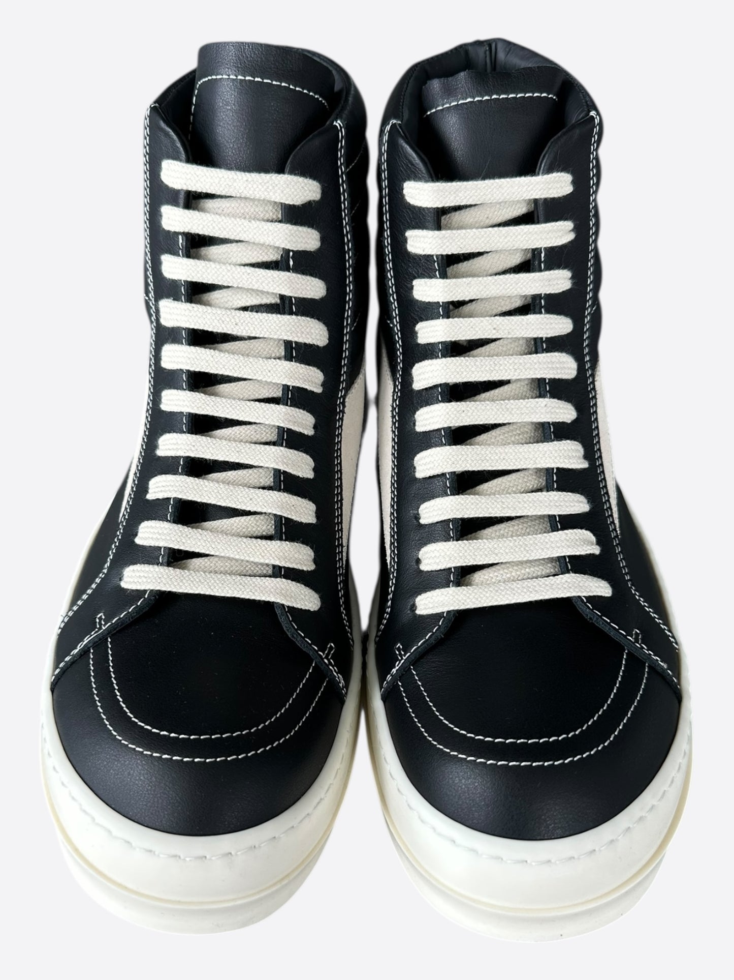 Rick Owens Black & White Leather Vintage High Top Sneakers
