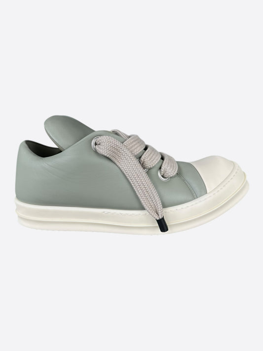 Rick Owens Green Leather Jumbo Lace Low Top Puffer Sneakers