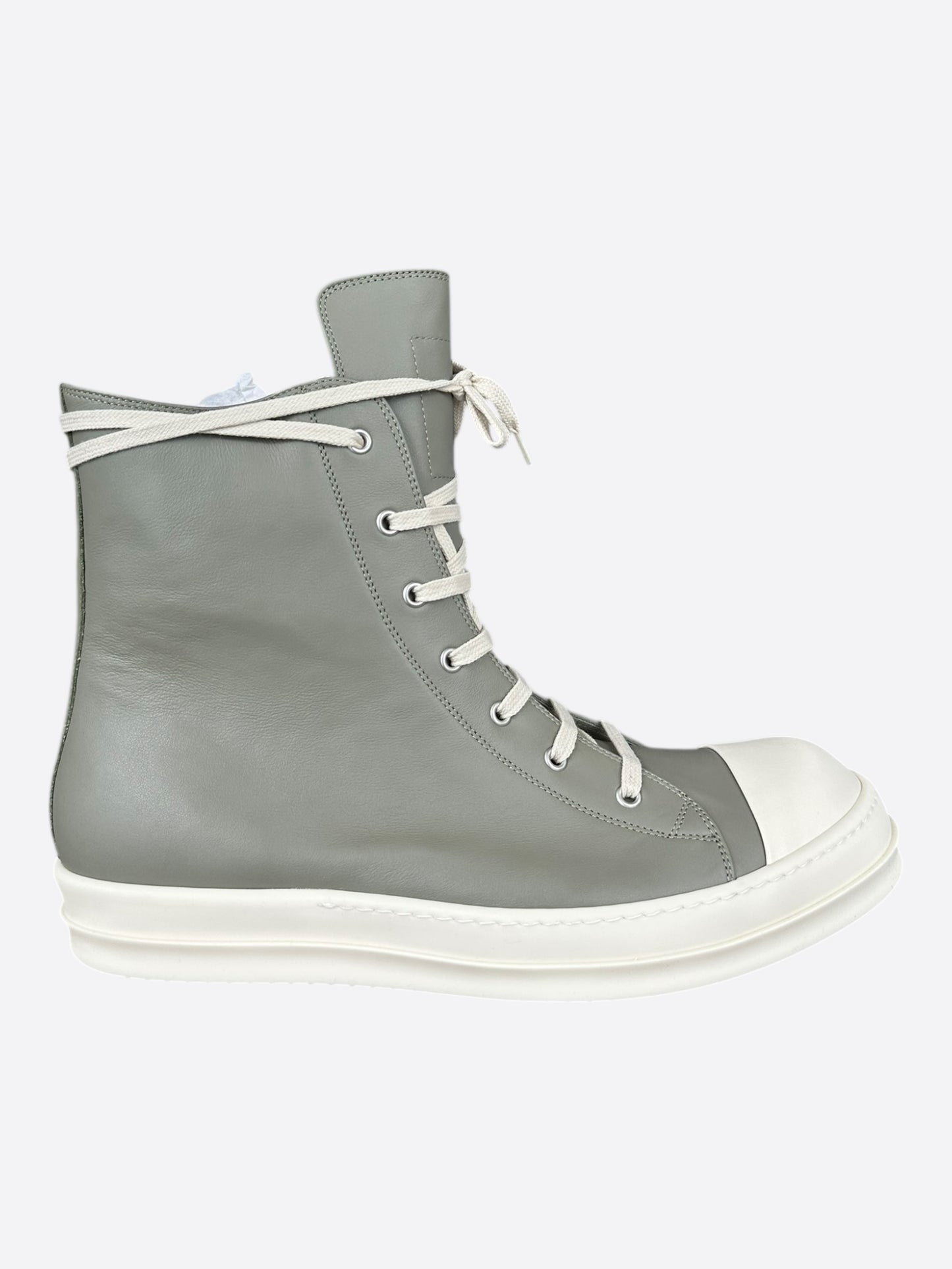 Rick Owens Green & White Leather High Top Sneakers