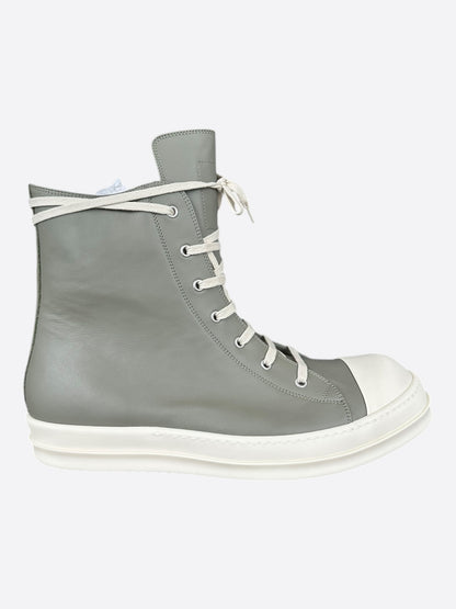 Rick Owens Green & White Leather High Top Sneakers