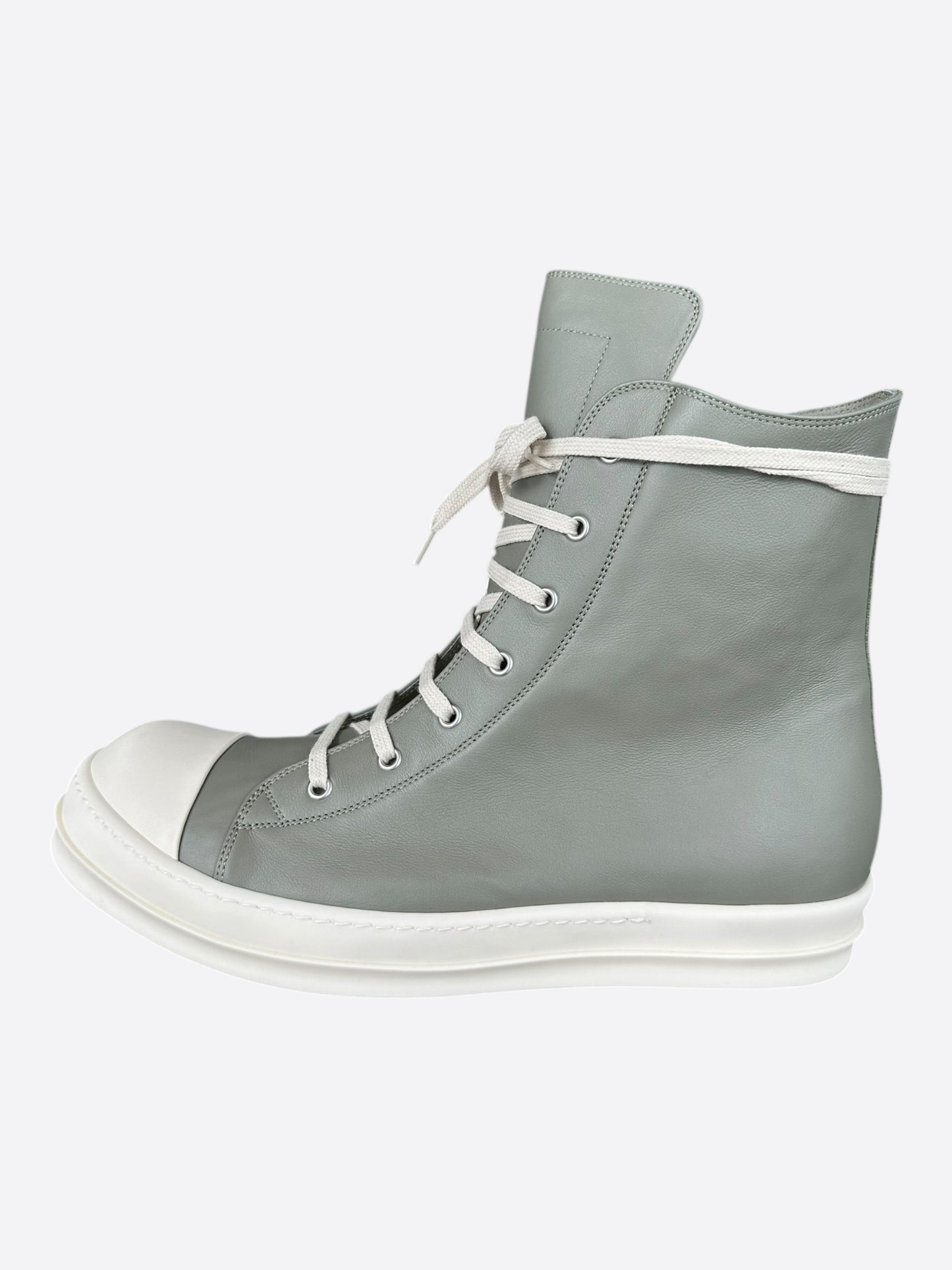 Rick Owens Green & White Leather High Top Sneakers