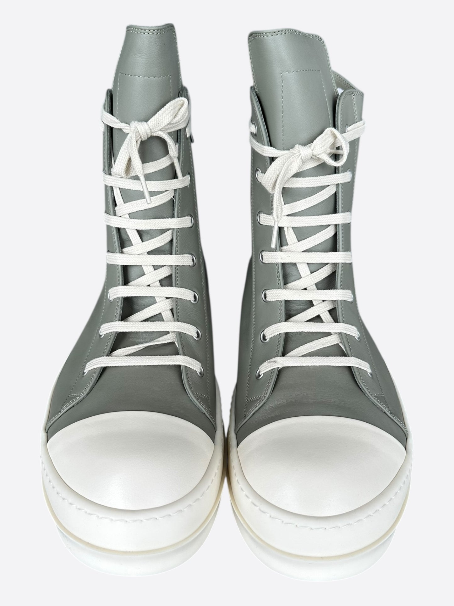 Rick Owens Green & White Leather High Top Sneakers