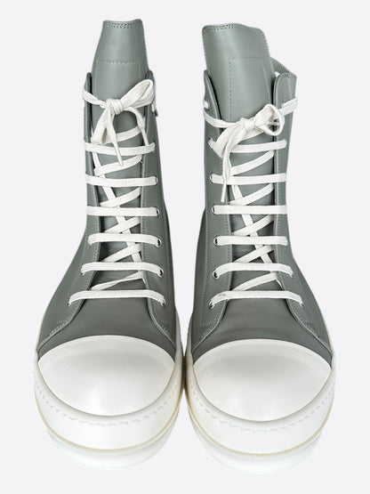 Rick Owens Green & White Leather High Top Sneakers