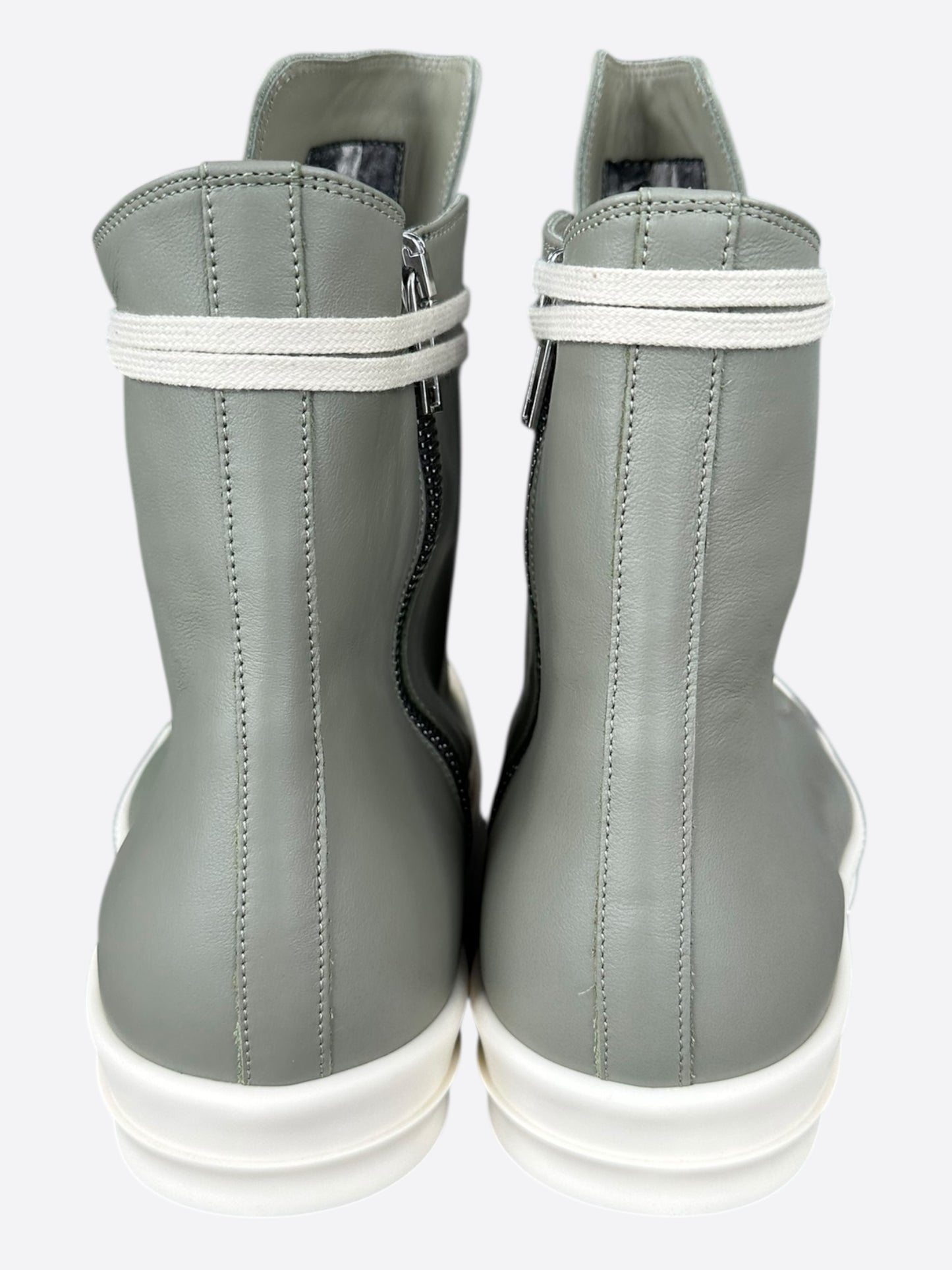 Rick Owens Green & White Leather High Top Sneakers