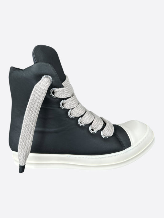 Rick Owens Black & White Leather Jumbo Lace High Top Puffer Sneakers