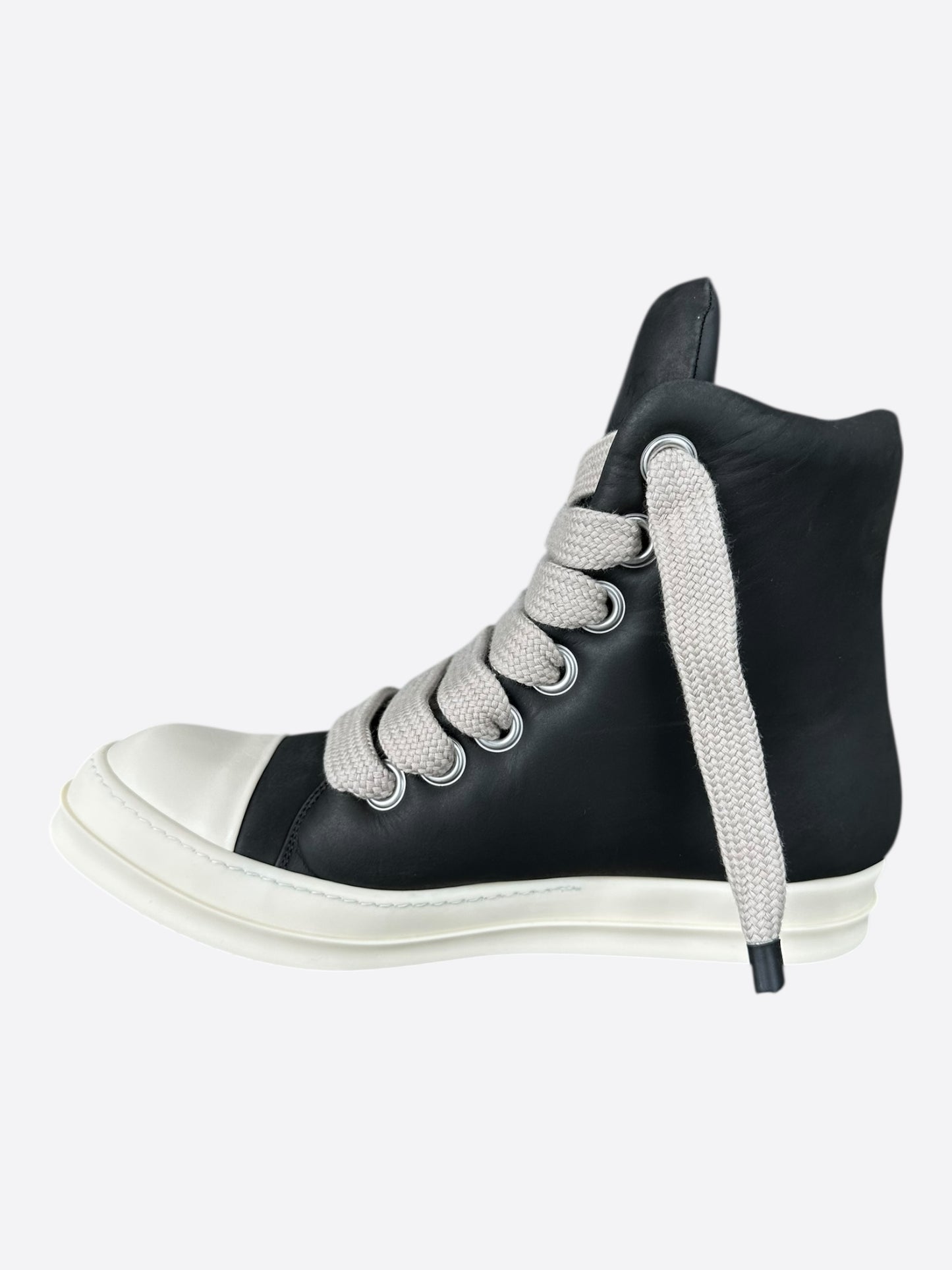 Rick Owens Black & White Leather Jumbo Lace High Top Puffer Sneakers