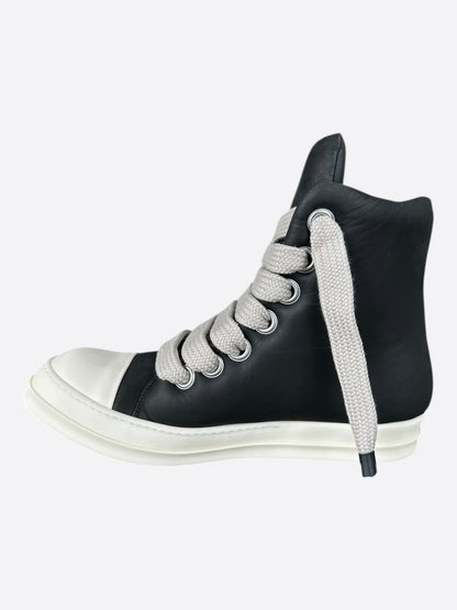 Rick Owens Black & White Leather Jumbo Lace High Top Puffer Sneakers