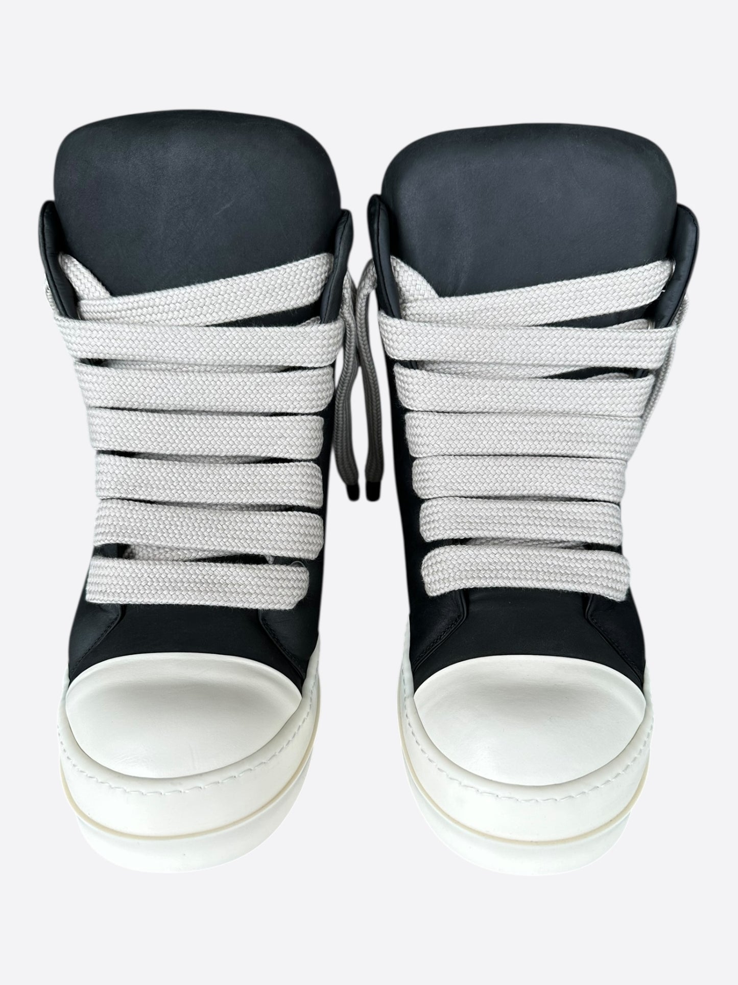 Rick Owens Black & White Leather Jumbo Lace High Top Puffer Sneakers