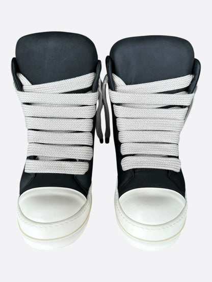 Rick Owens Black & White Leather Jumbo Lace High Top Puffer Sneakers