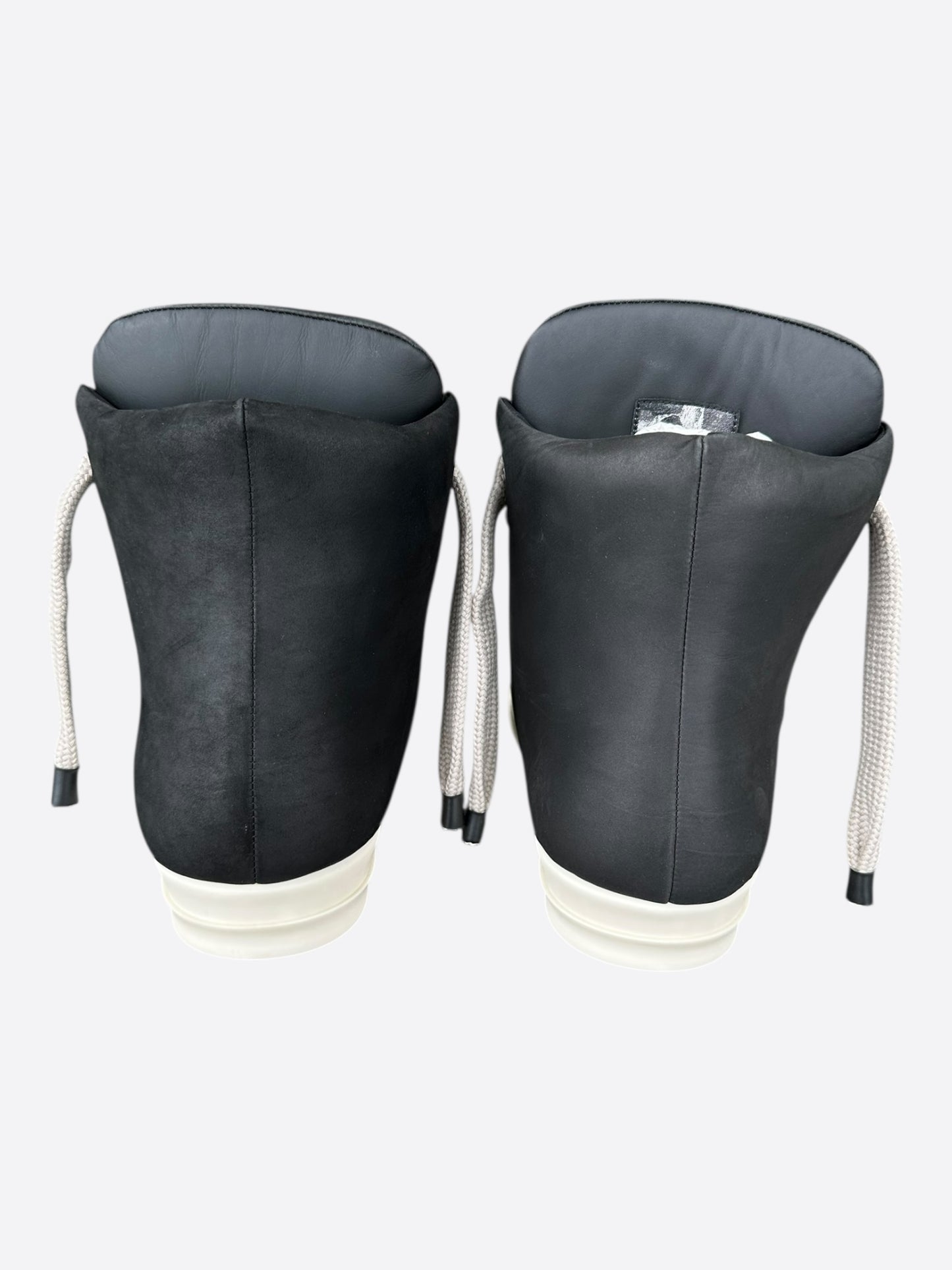 Rick Owens Black & White Leather Jumbo Lace High Top Puffer Sneakers