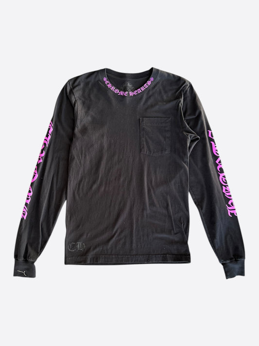 Chrome Hearts Black & Pink Neck Logo Longsleeve T-Shirt