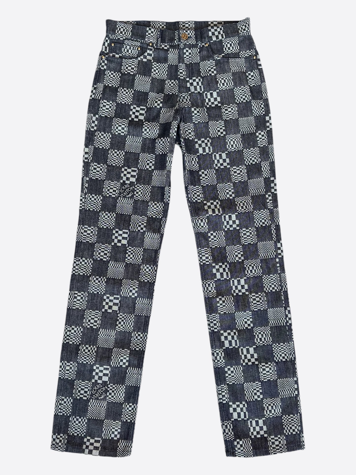 Louis Vuitton Navy Distorted Damier Print Jeans