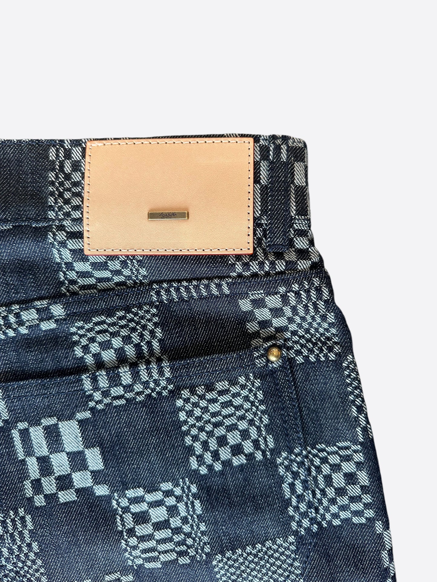 Louis Vuitton Navy Distorted Damier Print Jeans