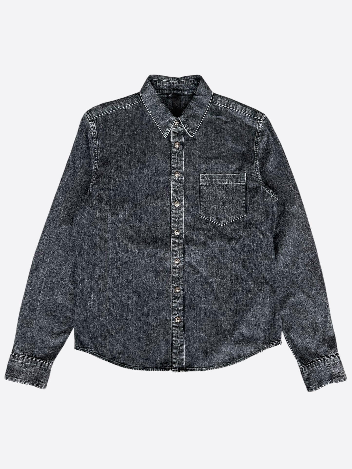 Chrome Hearts Washed Black Cross Patch Denim Shirt