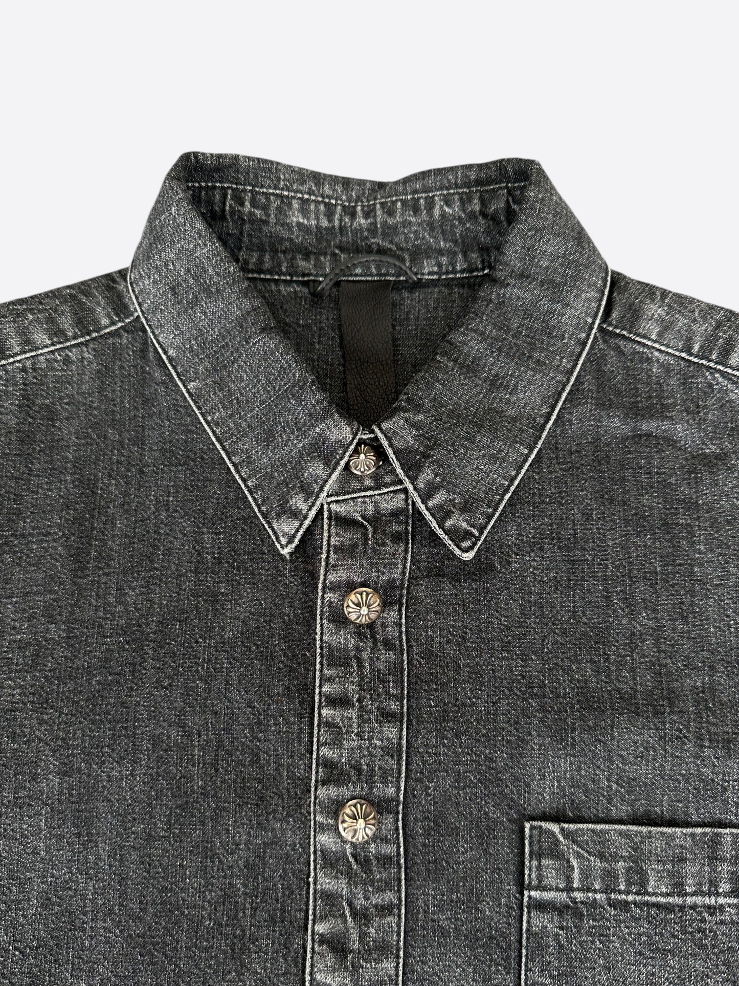 Chrome Hearts Washed Black Cross Patch Denim Shirt