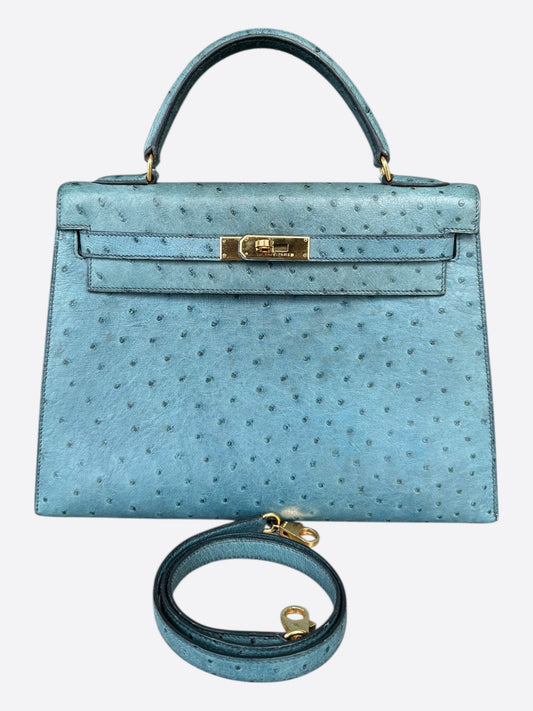 Hermes Blue Ostrich Kelly 32