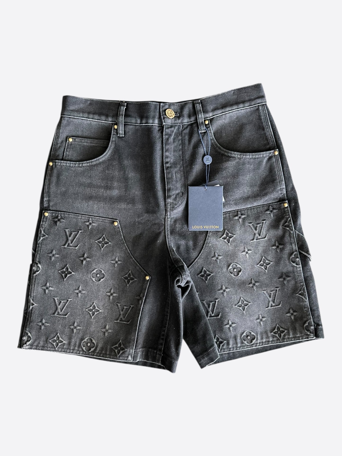 Louis Vuitton Washed Black Monogram Carpenter Shorts