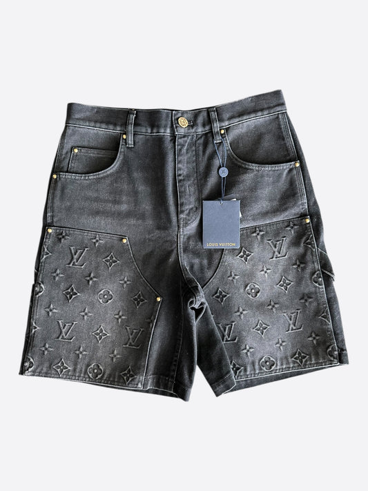 Louis Vuitton Washed Black Monogram Carpenter Shorts