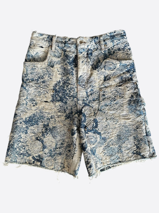 Louis Vuitton Blue & White Floral Distressed Carpenter Shorts