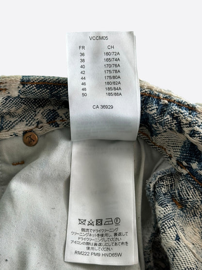 Louis Vuitton Blue & White Floral Distressed Carpenter Shorts