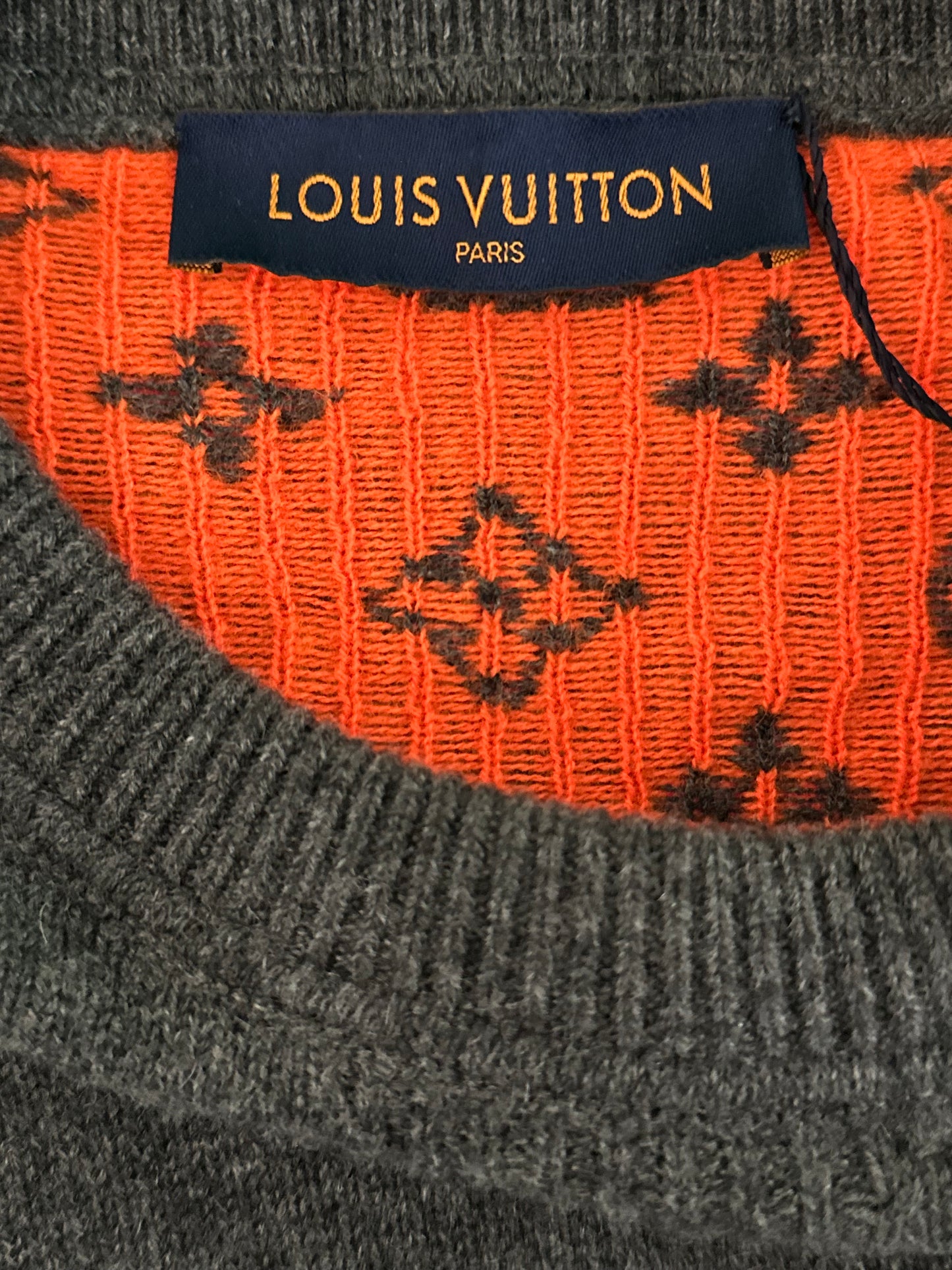Louis Vuitton Grey & Orange Half Monogram Cashmere Sweater