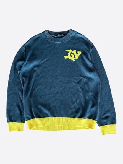 Louis Vuitton Blue & Yellow Logo Wool Sweater