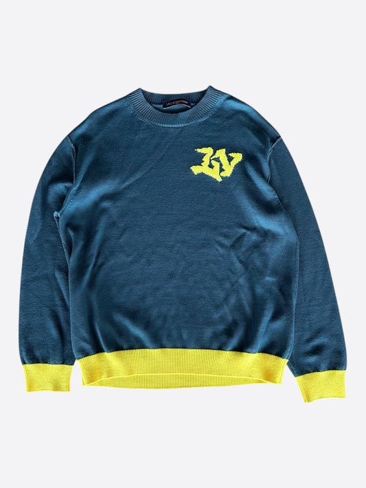 Louis Vuitton Blue & Yellow Logo Wool Sweater