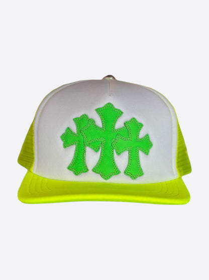 Chrome Hearts Neon Yellow Cemetery Cross Patch Trucker Hat