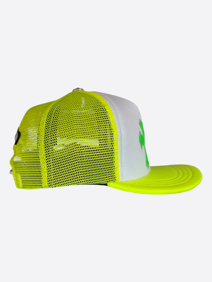 Chrome Hearts Neon Yellow Cemetery Cross Patch Trucker Hat