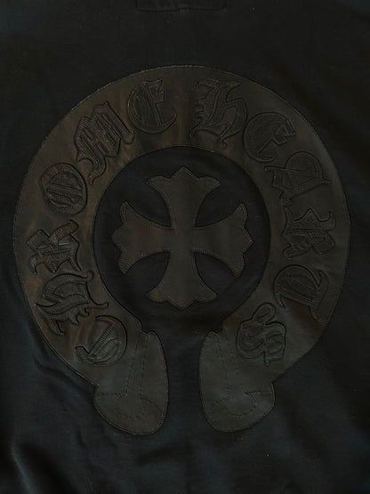 Chrome Hearts Black Leather Horseshoe Logo Zip Up Hoodie