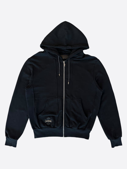 Chrome Hearts Black Leather Horseshoe Logo Zip Up Hoodie