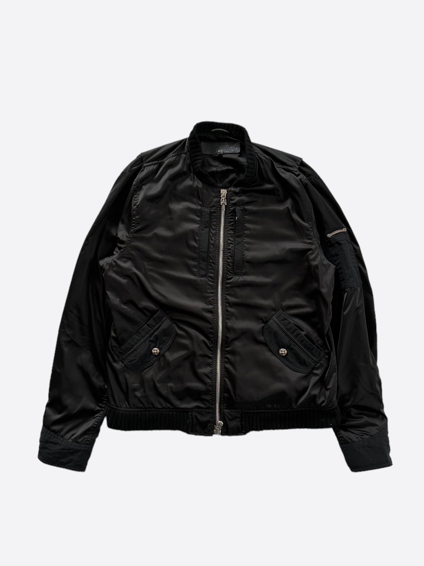 Chrome Hearts Black Silver hardware Bomber Jacket