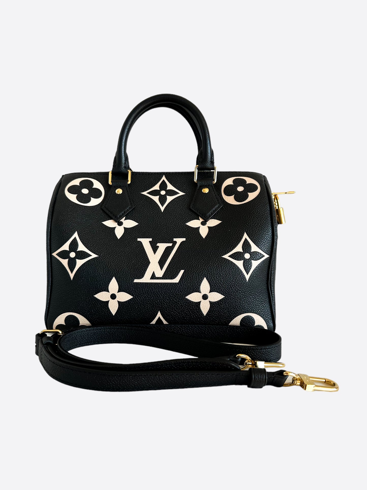 Louis Vuitton Black & Beige Monogram Empreinte Speedy 25