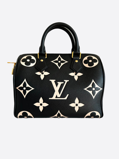 Louis Vuitton Black & Beige Monogram Empreinte Speedy 25